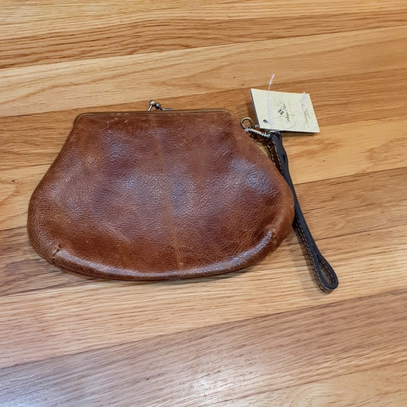 Patricia Nash Lg Seven Cognac Distress Leather Kiss- Lock Wristlet Clutch Bag OS - Picture 3 of 3